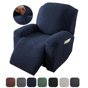 1 Seat Strech Soft Recliner Chair Cover, 4PC/Set Non-slip Recliner Chair Cover, Furniture Protector, Washable Slipcover with Pockets for Living Room Office Home Decor