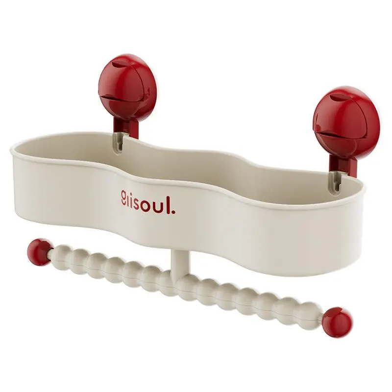 Wall-Mount Bathroom Storage Basket - Adhesive Suction Cup Contemporary Organizer for Hair Additions, Toiletries, Bathroom Upgrade, Adhesive Suction Cup Mount Shower Organiser