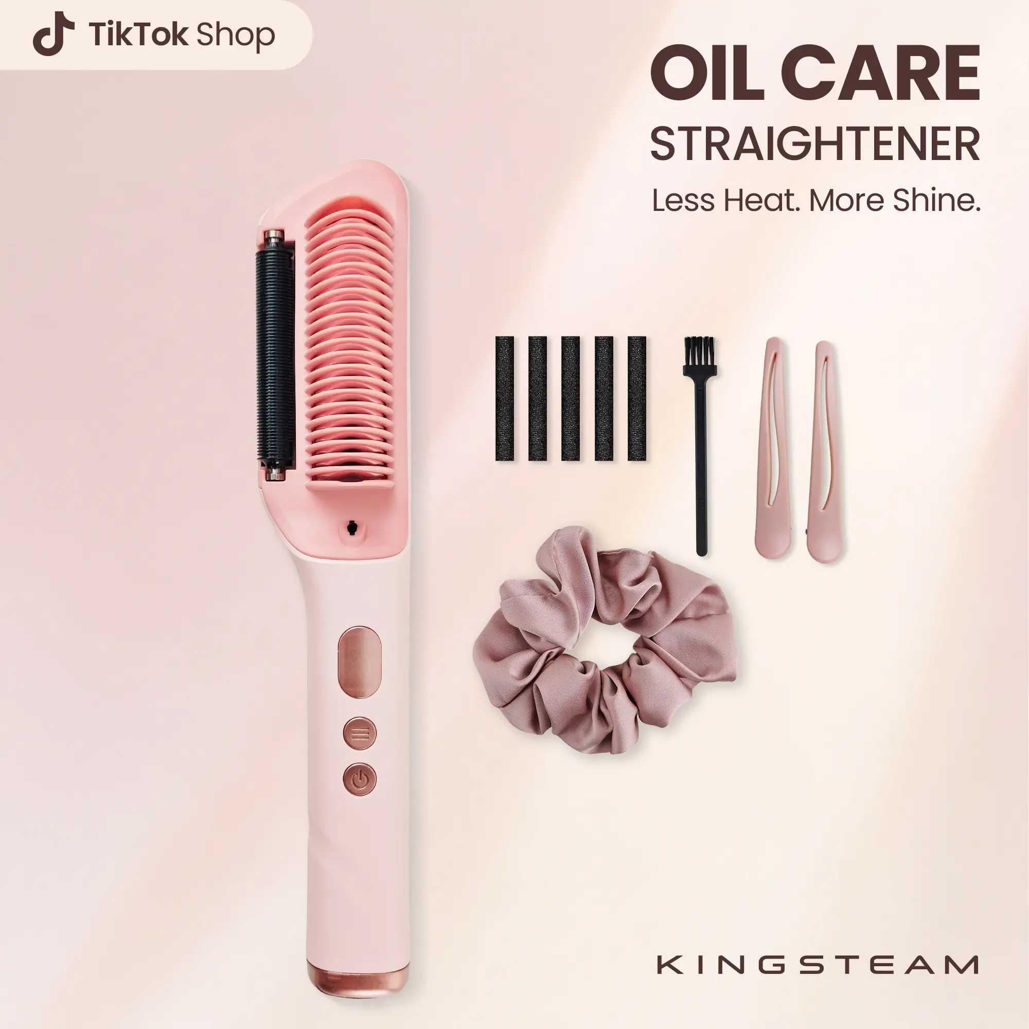 Kingsteam Hair Straightener Brush with Essential Oil Care - Anti-Frizz Ceramic Heated Straightening Comb, Negative Ion Fast Heating Styling Iron for Silky Smooth Hair