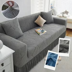 Raybee Stretch Velvet Sofa Slipcover with Skirt, 1 Piece Machine Washable Elastic Couch Bench Cover, Dustproof Pet Friendly Durable Stretchable Sofa Protection Ideas , Sofa Skirt Easy Fit Universal Furniture Protector, Living Room Home Decor