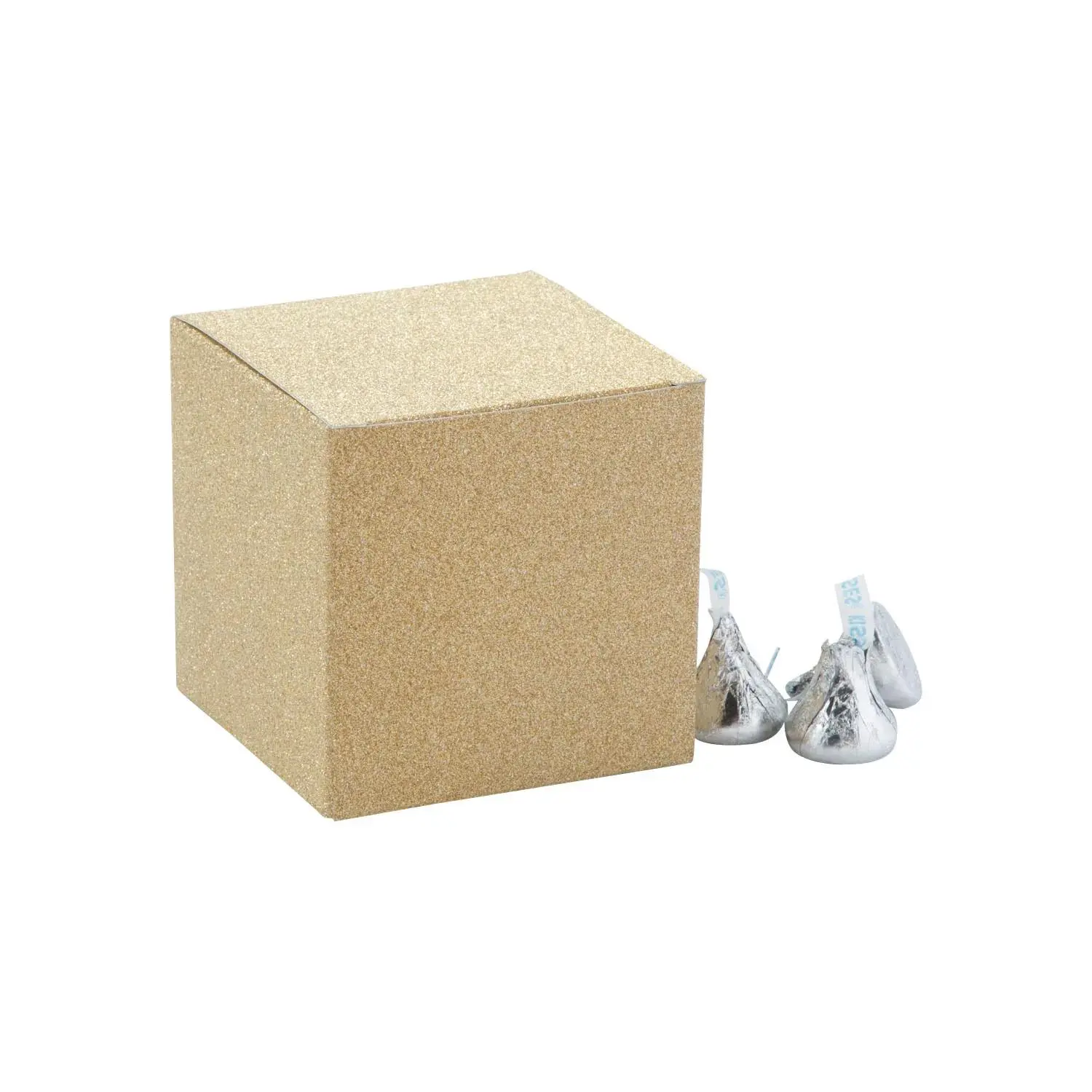 Small Size 3x3x3" Mini Gold Glitter Paper Favor Boxes - 24 Pcs, Ideal for Wedding Favors