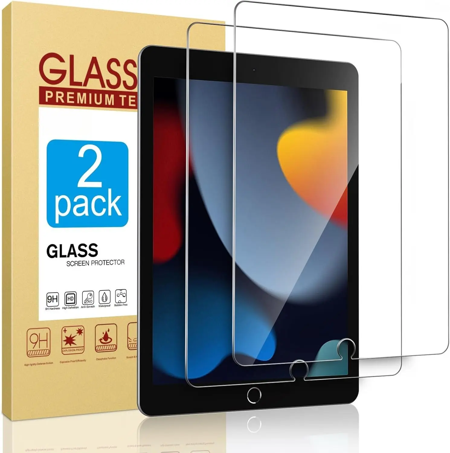 2 Pack Screen Protector for iPad 9th 8th 7th Generation 10.2 Inch, Tempered Glass Film for iPad 9 8 7 (2021/2020/2019), Case Friendly,  Pencil Compatible, High Response