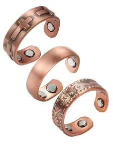 Adjustable Copper Rings Set for Men & Women, 99.99% Pure Copper, Cross & Wireless Symbol Design, Durable Jewelry Gift, All Seasons, Vintage Rings Jewelry, Stacking Ring Set, Stackable Rings