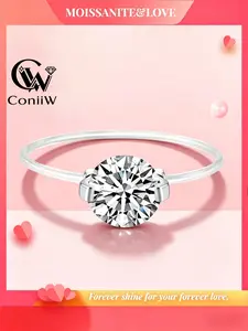 1 Carat Moissanite Solitaire Wedding Engagement Ring, Round Brilliant Cut, D Color Vvs1 Clarity, 925 Sterling Silver Gold Plated, Invisible Setting, Wedding Rings
