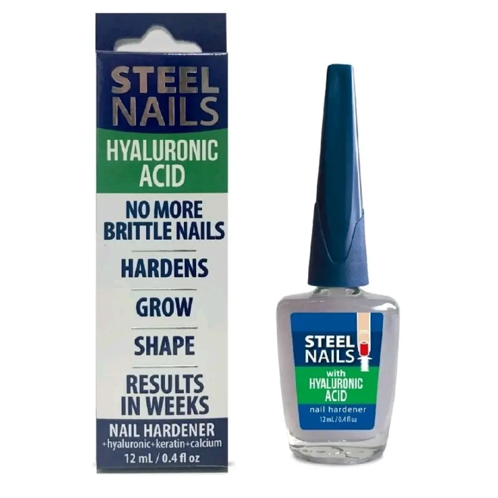 Steel Nails Hardener with Hyaluronic Acid 0.4oz - Strengthen & Protect Weak Nails with Calcium Keratin Garlic - Uñas Fuertes en Semanas outdoorfun - Blue, Nail Strengthener, Beauty Products