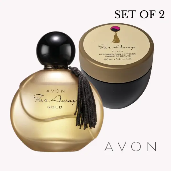AVON Far Away Gold Eau de Parfum 1.7 fl oz & Skin Softener 5 oz Set of 2. Fragrance for Daily Use