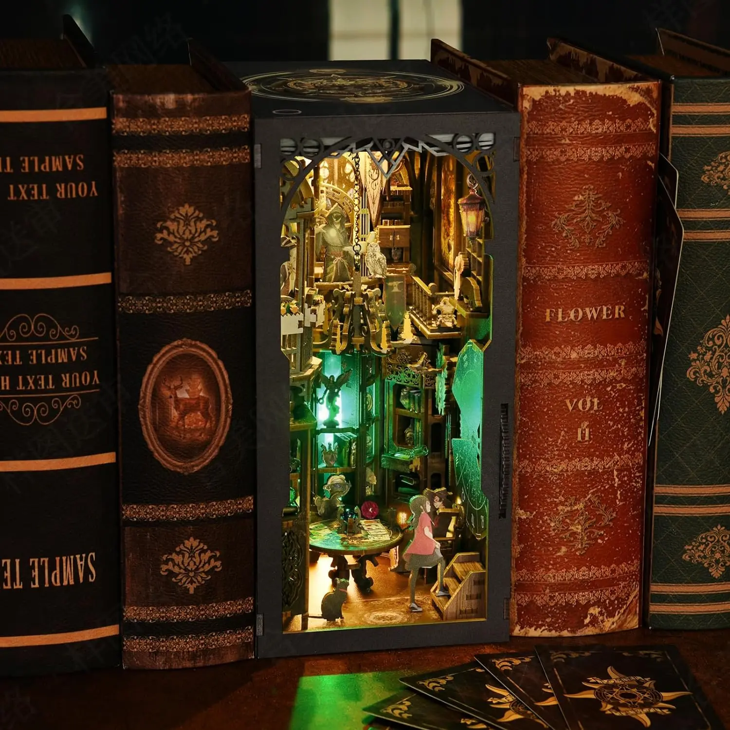 (Tarot Card Reading)DIY Book Nook Kit, 3D wooden jigsaw DIY Mini House Kit, Bookshelf insert decoration, DIY Dollhouse bookend Mini House favorite gift crafts for teens and adults block kit building  block  set