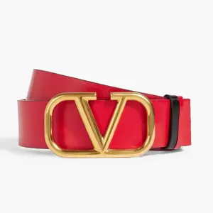 Pre-owned Valentino Garavani Leather Belt Reversible V Logo Red Size 100