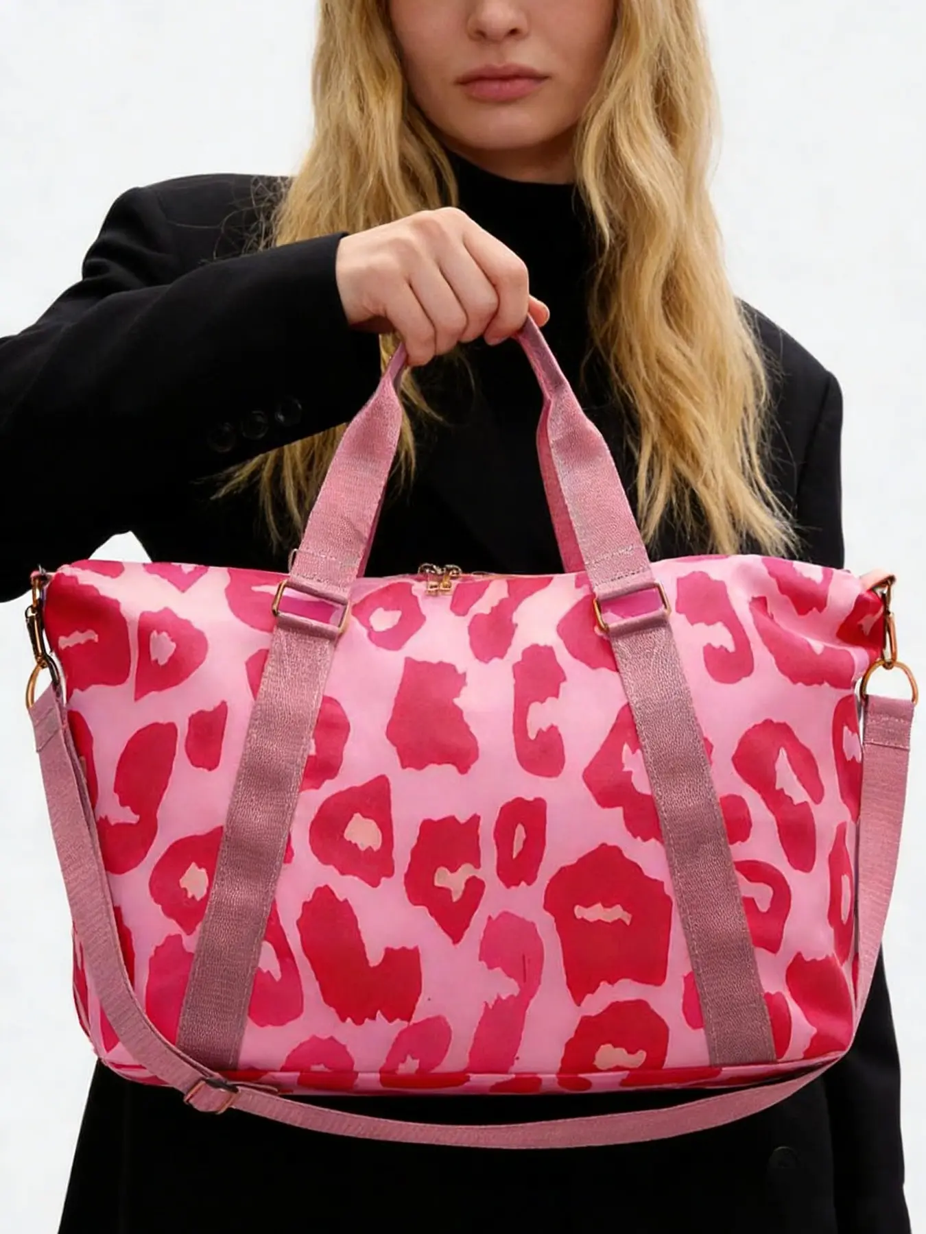 Sweet and  fashion Leopard-print shoulder slung Travel Duffle Bag, retro adjustable shoulder strap portable design, energetic and casual everyday shoulder crossbody bag, niche design  practical and suitable for  traveling. Travel Duffel Bag