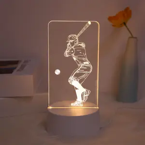 Baseball Player Design 3D Night Light, Atmosphere Night Light, LED Home Decoration Lighting Night Light for Bedroom, Study, Reading Room, Living Room, Art Display Light, Bedroom Led Lights