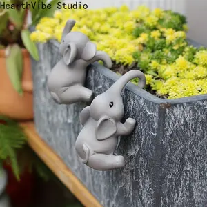 Set of 2 Cute Elephant Flower Pot Hangers, Climbing Elephant Flower Pot Hugging Statue, Decorative Hanging Elephant for Flower Pots, Small Statue Flower Pot Gift, Suitable for Home Outdoor Garden Courtyard Decoration