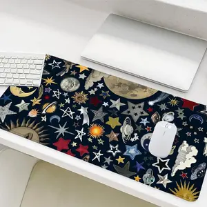 Vintage Celestial Pattern Mouse Pad, Rectangle Gaming Mouse Pad, Non-Slip Rubber Base Stitched Edge Desk Pad for Home Office Game Room, Desk Accessories, Desk Supplies, Desk Decor