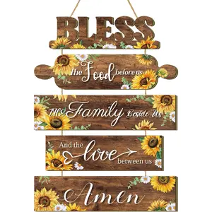 Sunflower Kitchen Wall Decor Bless The  Before  Sign Farmhouse Wooden Signs Rustic Dining Room Wall Art Country Vintage Hanging Decoration for Home Kitchen Room(Classic Style)