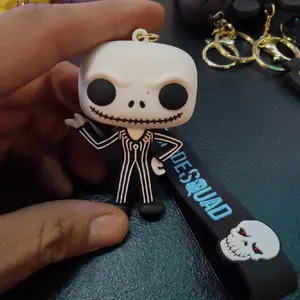Keychain Characters Skull & Panda Design with "SUICIDESQUAD" Text, Keyring Attachment, Fun and Memorable Accessory
