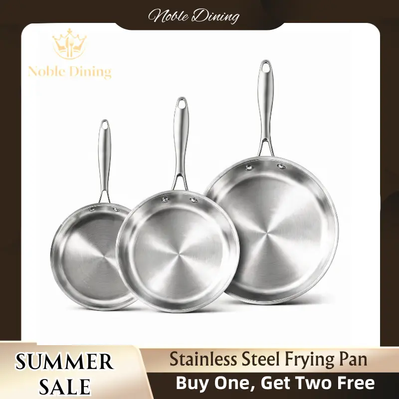 3PCS Stainless Steel Frying Pan Skillet Set - Heavy-Duty Handle Cookware, Fast Even Heating, Dishwasher Safe, Oven Safe, Gas & Induction Stove Compatible, Ideal for Everyday Cooking & Holidays Gift