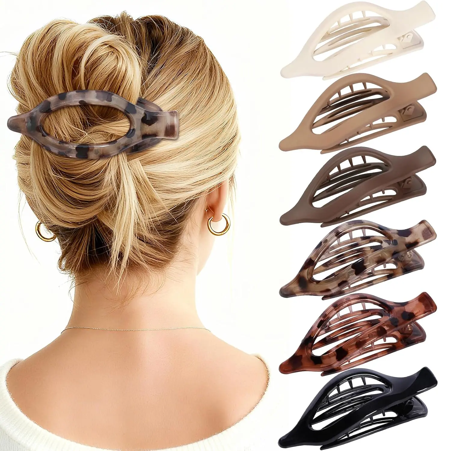 Flat Hair Clips for Women - 6 PCS French Flat Claw Clips Medium Hair Clips for Girls Large Hair Claw Clips for Thick or Thin Hair Strong Hold No Slip Hair...