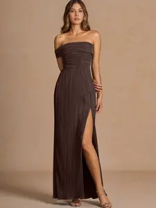 Azazie Isolde Off-The-Shoulder Plisse Stretch Satin High Slit Elegant Maxi Gown