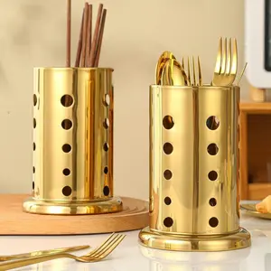 Luxurious Utensil Holder, Stainless Steel Kitchen Organizer Rack, Hollow Drain Design, Perfect for Kitchen & Table Storage