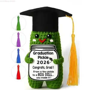 Handmade Crochet Graduation Pickle Plush with Custom Tassel, 2026 Graduation Gift, Funny Congrats Grad Decor, Big Dill Pun Stuffed Toy for High School/College Graduate,summervibes