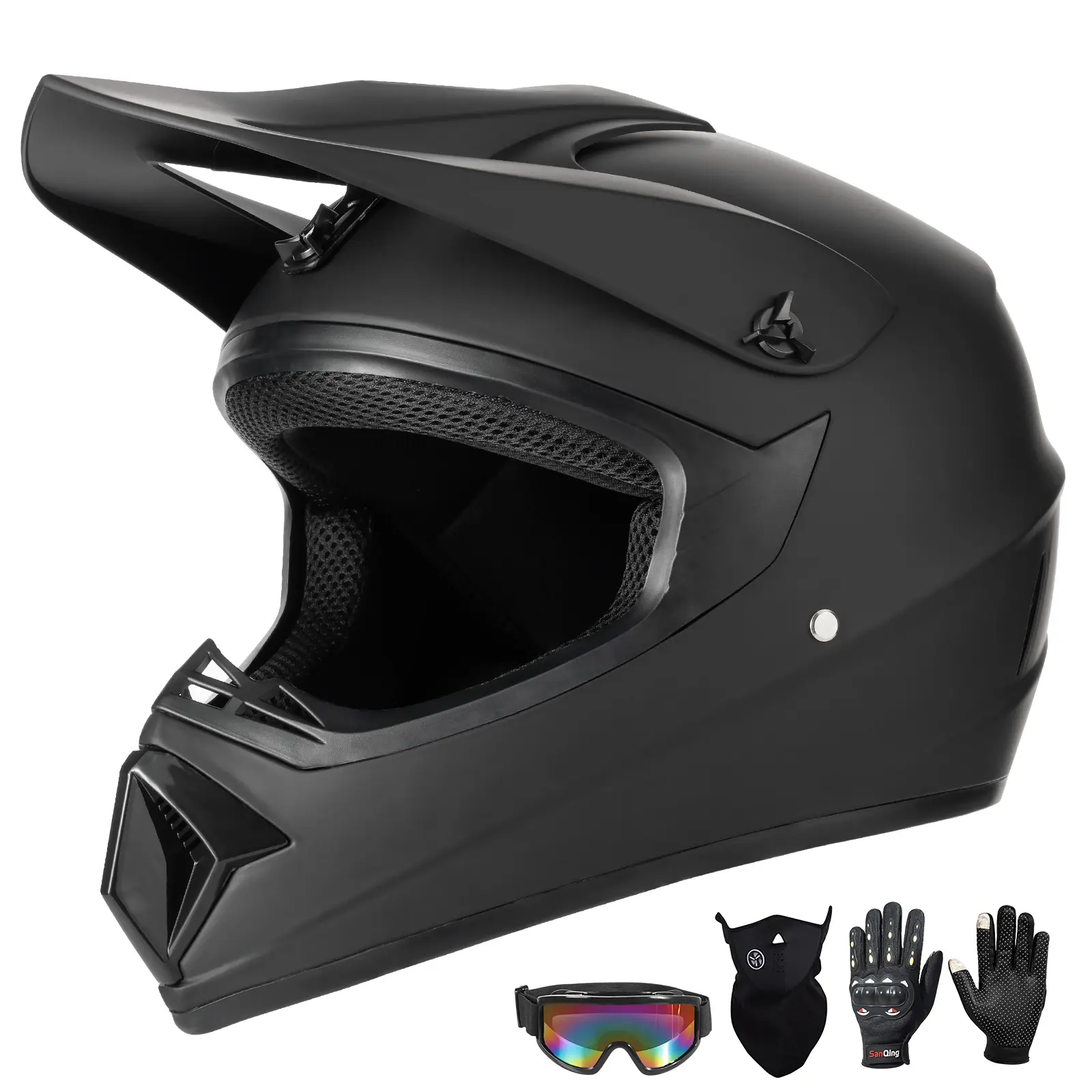 Spark Youth & Kids Motocross Helmet - DOT Approved, Adult Off-Road ATV Dirt Bike BMX Full Face Helmet w/ Goggles, Gloves & Mask