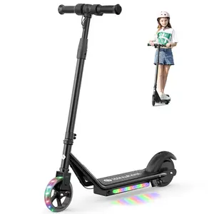 S2 Kids Electric Scooter Ages 6-12 | 150W Motor Adjustable Speed & Height | Double Brake Safety System, Colorful LED Lights | Perfect Birthday/Christmas Gift for Kids
