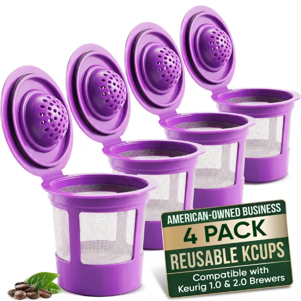 Reusable K Cups for Keurig Coffee Maker - Filter Pods for Keurig 1.0 and 2.0 Brewers - Refillable K Cup Fits K-Elite, K-Classic - BPA Free Universal Reusable Single Serve - 4 Pack