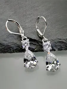 Elegant Cubic Zirconia Teardrop Design Dangle Earrings, Perfect Women's Jewelry for Weddings, Parties, Anniversaries & Valentine's Day Gifts All Seasons
