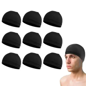 9pcs Black Skull Caps - Cooling, Lightweight, Breathable, Sweat-Wicking, Quick-Drying Sports Hats for Men, Hats for Women, Outdoor Cycling, Running, Headbands for Women, Soft Hair Wraps Mini Gifts