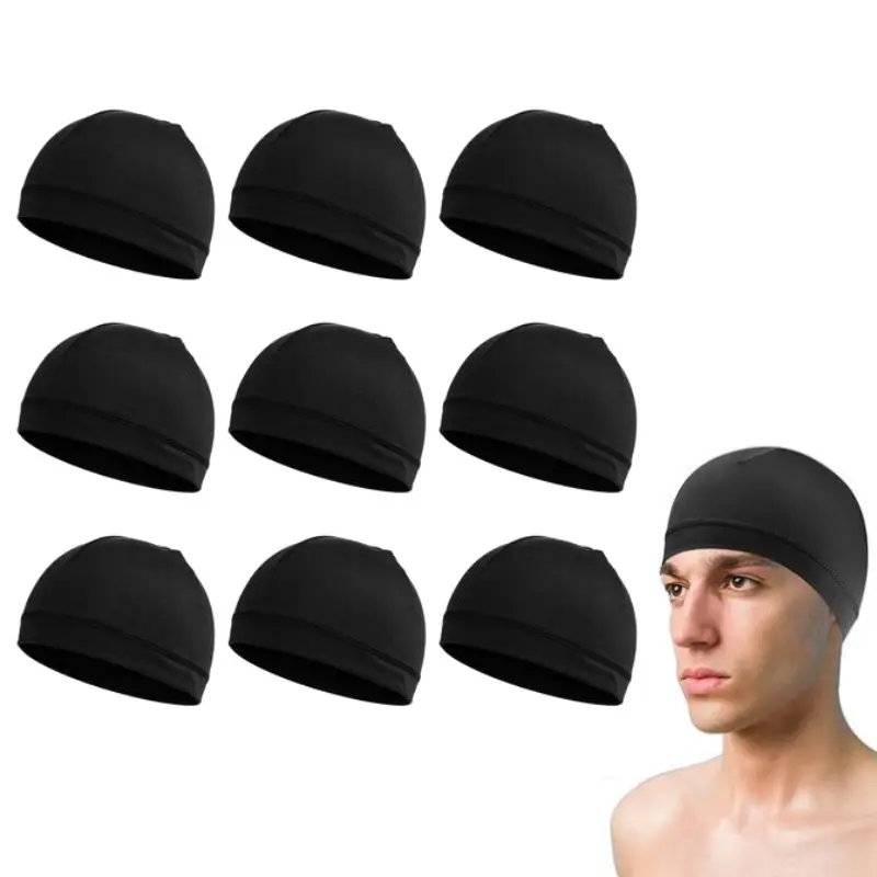 9pcs Black Skull Caps - Cooling, Lightweight, Breathable, Sweat-Wicking, Quick-Drying Sports Hats for Men, Hats for Women, Outdoor Cycling, Running, Headbands for Women, Soft Hair Wraps Mini Gifts
