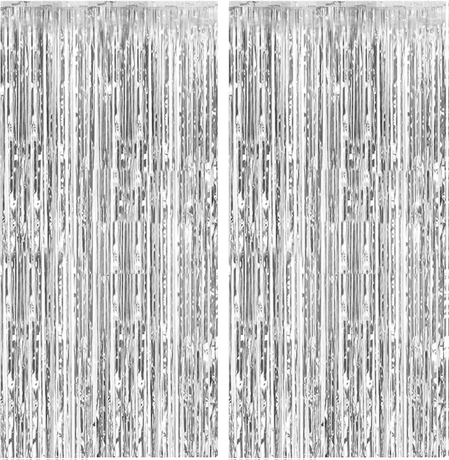 [USA Stock] - 2 Pack Foil Curtain Backdrop Silver Metallic Tinsel Foil Fringe Curtains Photo Booth Props for Birthday Wedding Engagement Baby Shower Bachelorette Christmas Holiday Celebration Party Decorations