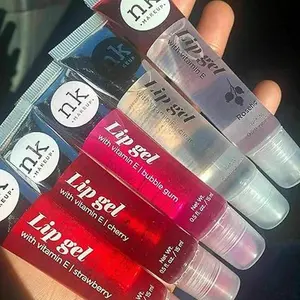 VARIETY SET OF 5 Hydrating Lip Gel - Vitamin E (Clear, Rosehip Oil, Bubble Gum, Cherry, Strawberry) Applicator Glossy