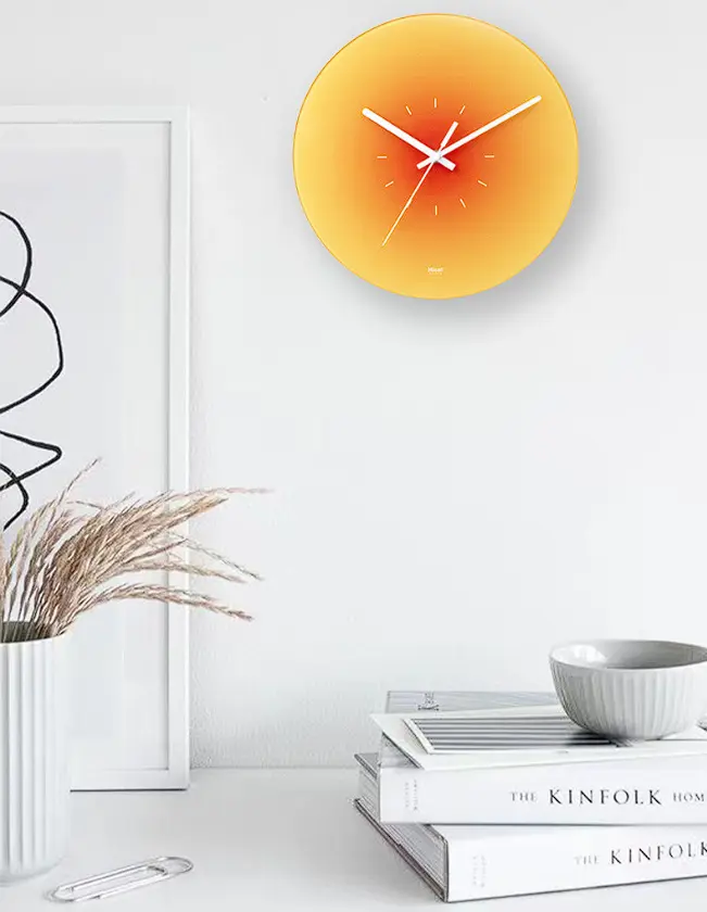 Bring the Sunset Home with This 12" Tempered Glass Wall Clock – Silent Sweep, Modern Orange Gradient Dial, Minimalist Art for Living Room, Bedroom & Office