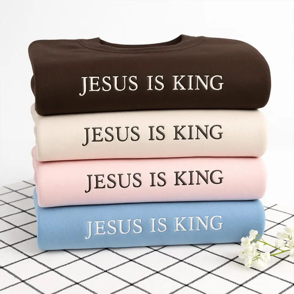 Embroidered Jesus Is King Sweatshirt, Faith-Based Unisex Christian Apparel, Personalized Religious Gift