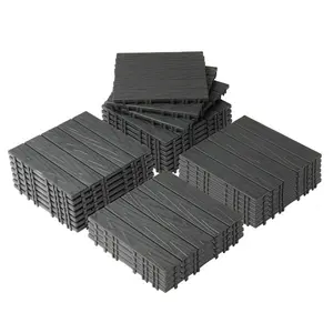 27 Pack 27pcs Plastic Interlocking Deck Tiles 11.8"x11.8", Tool-Free Snap Together Flooring for Patio, Waterproof Outdoor Tiles with Drainage & Anti-Slip for Balcony, Poolside, Backyard, Dark Grey