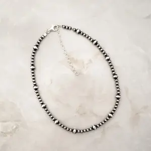 Desert Pearls 4mm & 6mm Oxidized Bead Necklace Sterling Silver