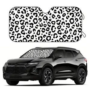 1pc Black And White Leopard Print Animal Fur Theme Print Sun Visor, Easy-To-Install Car Sun Shade Windshield, Foldable Windshield Cover Car Interior, Personalized Front Windshield Sun Shade