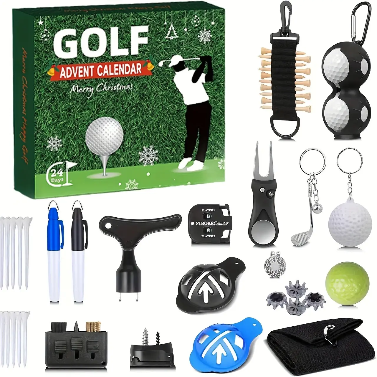 Men's Christmas Eve Golf Advent Calendar, Includes Golf Accessories Like Balls, Tees, Score Counter, Ideal Gift for Dad Husband Boyfriend