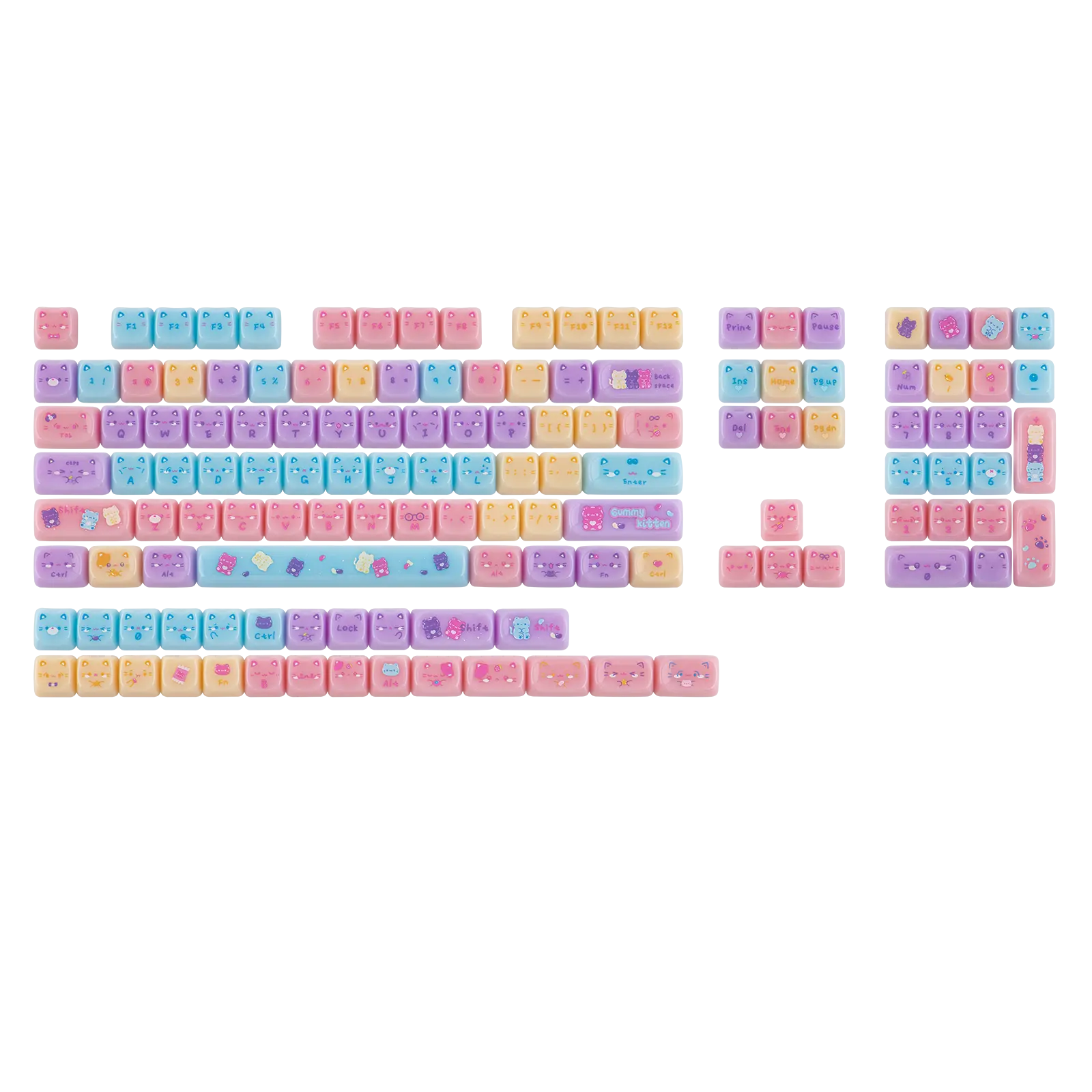 KiiBOOM Meow Pudding PC Translucent Keycap Set, MAO Profile, Cute Cat Keycaps, Custom 134 Keys for Mechanical Keyboard, Compatible with 60%, 65%, 75%, TKL, 96%, Full-sized Layou