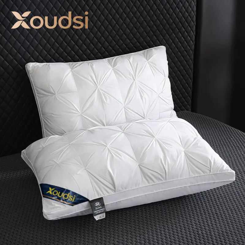Luxury Hotel-Grade Goose Down Pillow, Advanced Cotton Fabric, Antibacterial White Goose Feather Filled Core, Super Soft Fluffy, All-Season, Luxury Look Contoured Memory Foam Cushion