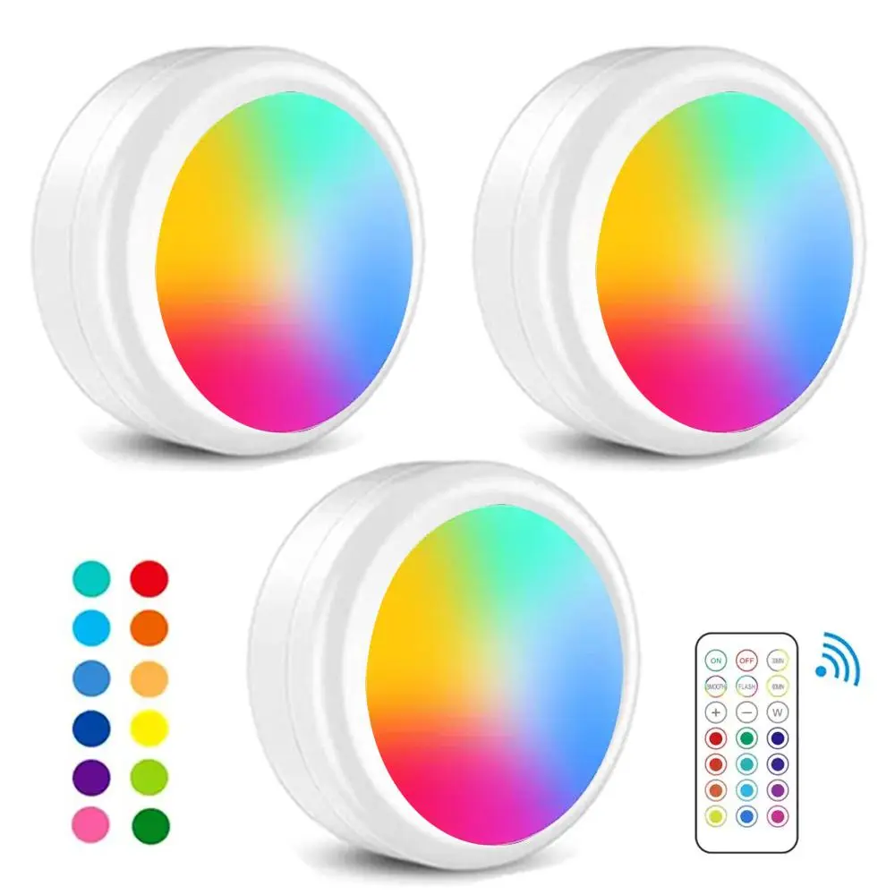 LED Puck Dimmable Night Light, Led Lighted Battery Lamp, Battery Powered LED Cabinet Light With Remote & Touch Control, Bedroom Led Lights For Closets, Bedroom Walls, Cabinets, Walkways, Home Lighting