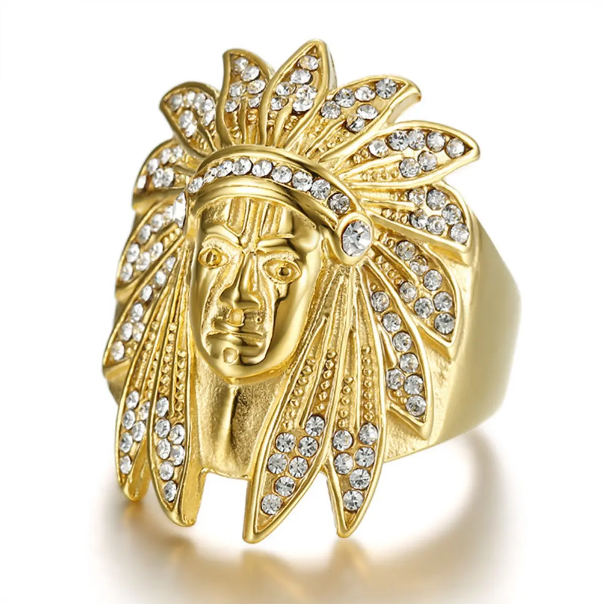 Men's Vintage Chieftain Ring, Stainless Steel Geometric Statement Piece with Zircon Inlay, Medieval Aesthetic Accessory for Party Wear, Vintage Rings, Geometric Shape, Retro Look, Statement Multi Ring, Zircon Inlays