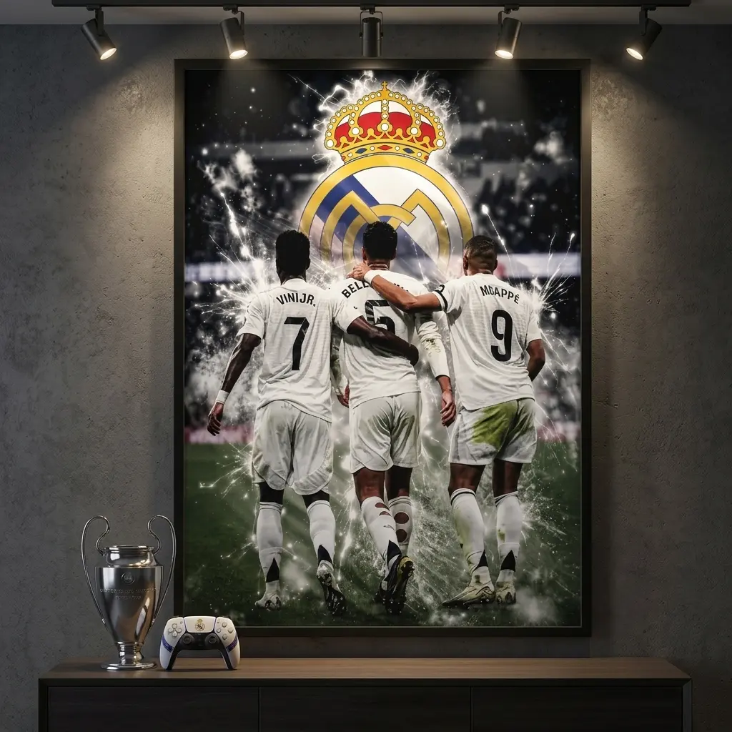 Real Madrid Football Poster Print - Mbappe, Vini Jr., Bellingham Legendary Player Soccer Art - Home Decor Wall Art for Football Fans