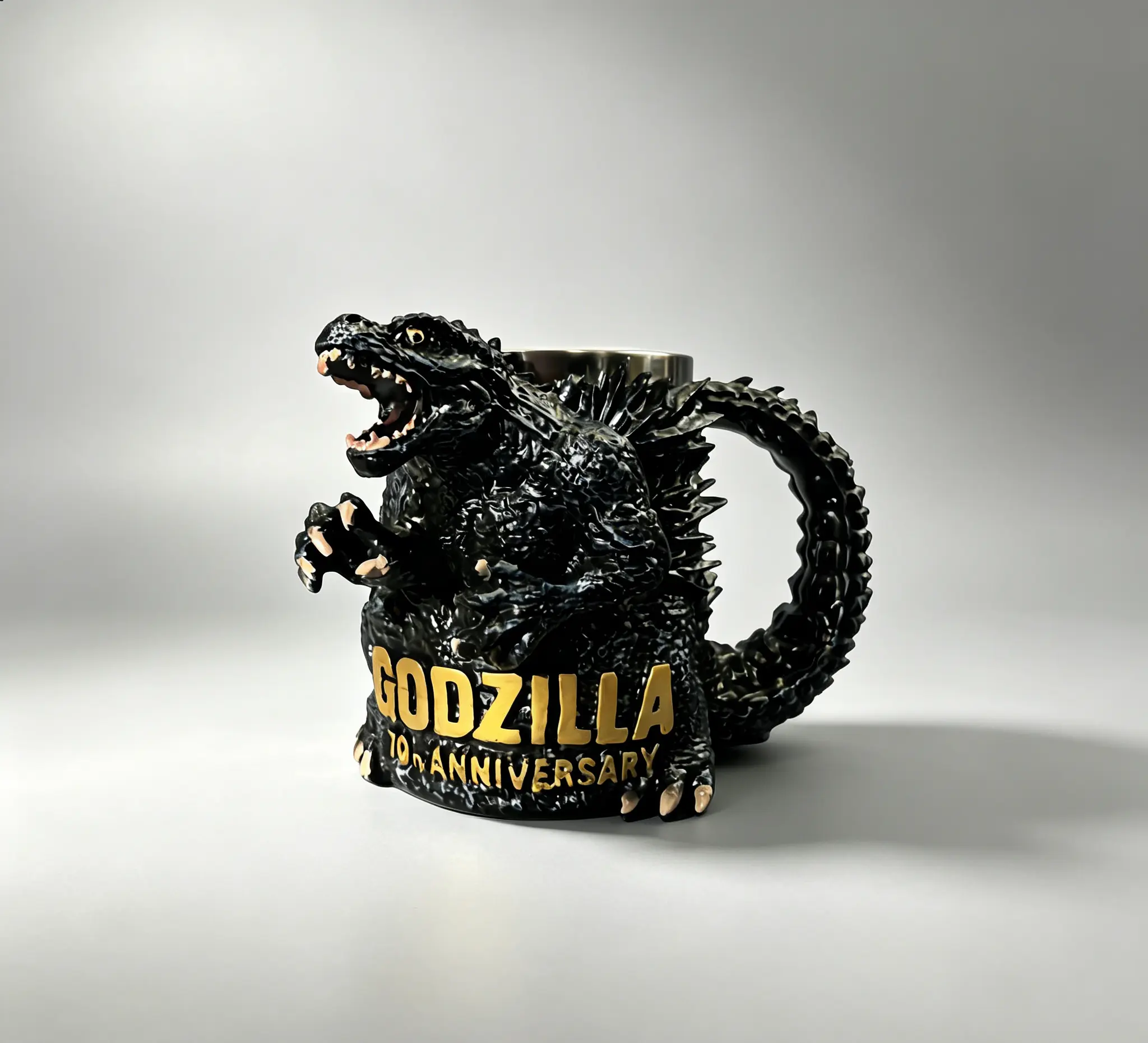 Godzilla 70th Anniversary 3D Embossed Coffee Mug, Limited Edition Gold Kaiju Monster Tankard, Premium Collectible Gift for Movie Fans