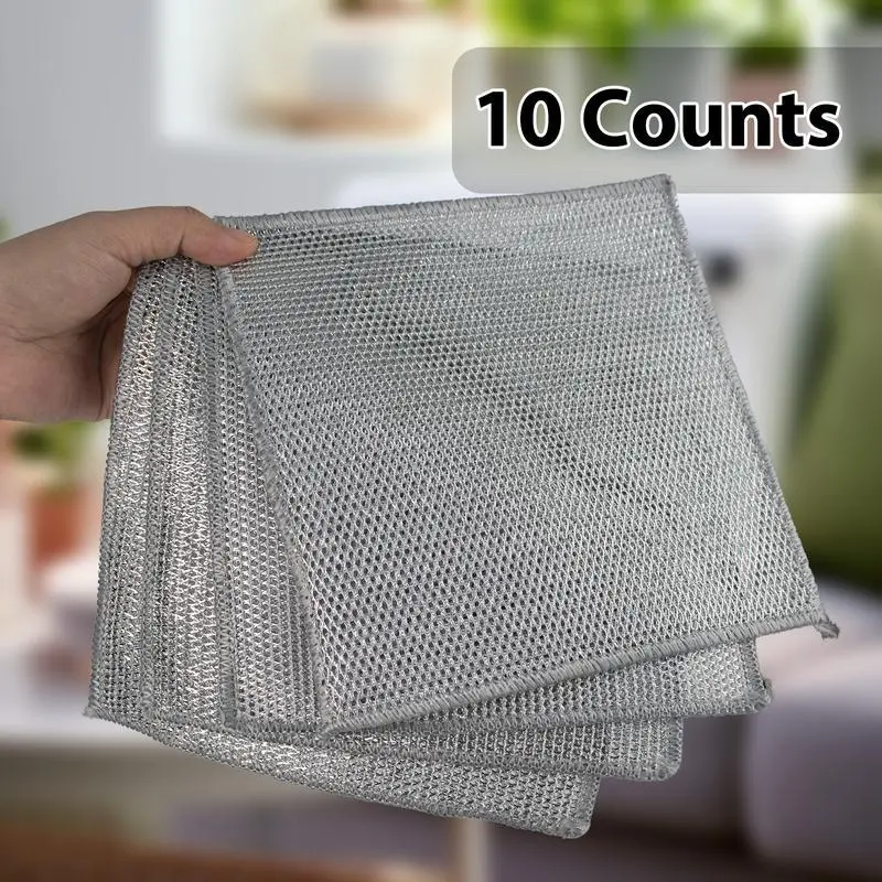 10-Count Multifunctional Kitchen Cleaning Cloths, 7.8" Size Non-Scratch Fiber Rags, Water-Absorbent Fast-Drying Washable Reusable for Counters, Dishes