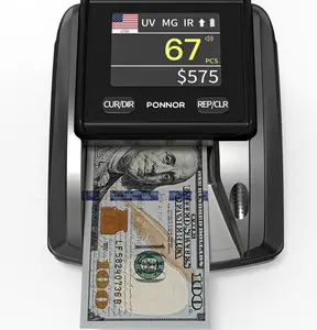 Counterfeit Bill Detector for USD EUR CAD MXN - 3 Digital Screen View with Total Value Calculation, 4-Way Orientation Pass/Fail Indicator, High-Speed Bank Grade Money Counter & Checker