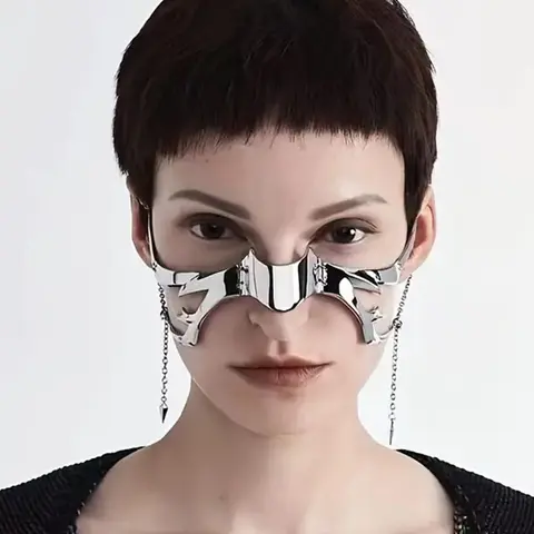Punk Style Metal Face Mask, Cyberpunk Mask, Fashionable Chain Decor Face Covering Mask for Party, Trendy All-match & Exquisite Face Covering Mask for Birthday Gift, Party Supplies, Party Face Masks, Cool Mask