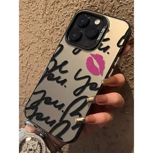 Pink Lips & Black Cursive Quote Mirror Magnetic Phone Case, "SO COOL" Print Reflective Shockproof Protective Cover for iPhone 17/16/15/14/13/12/11/XS/XR/X/8/7/6S Mini/Plus/Pro/Pro Max/SE & Samsung Galaxy S25/S24/S23/S22 Ultra