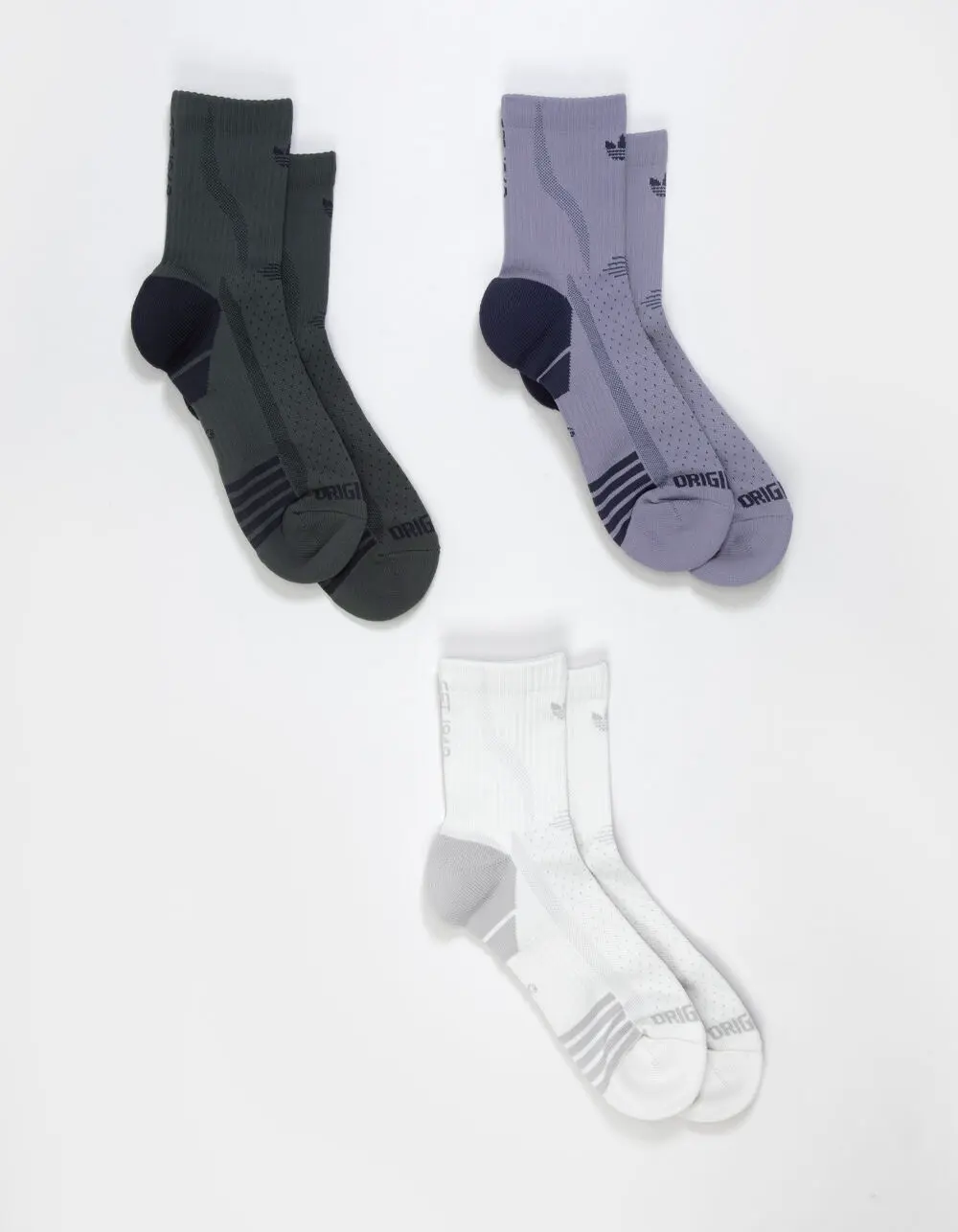 ADIDAS  Mens Originals Tech 2.0 3 Pack High Quarter Socks, Gray Combo, Large