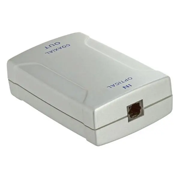212 MAIN Powered Digital Audio Converter, Compact Silver Plug-and-Play Adapter for Optical Toslink to Coaxial RCA Output, Power, Digital Conversion, Device, Accessories, Cable, Receiver, 5000Ma, 120V Ac, Dust Cap, 2 13/16" X 1 7/8"