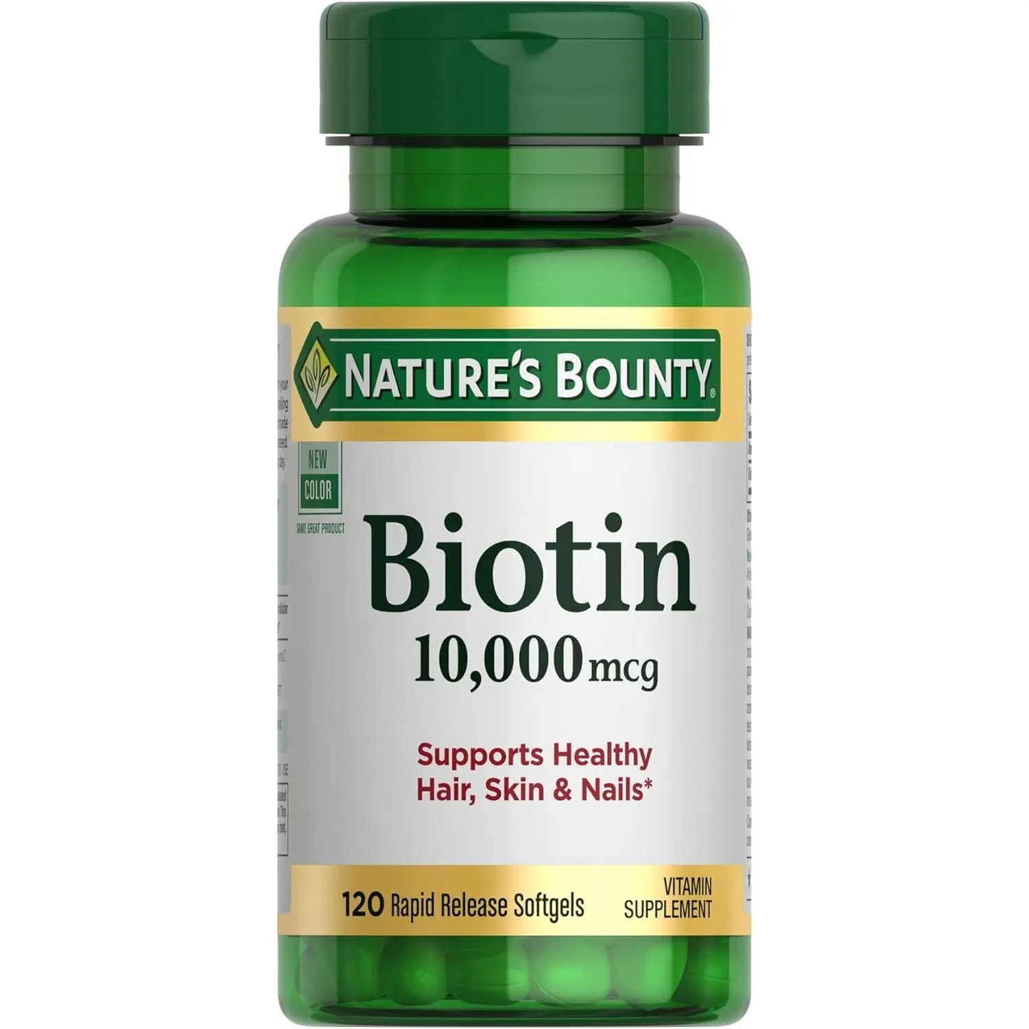 Biotin 10,000 mcg Softgels, 120 Count, Gluten-Free Hair, Skin & Nail Health Supplement, Unflavored Daily Biotin Capsules